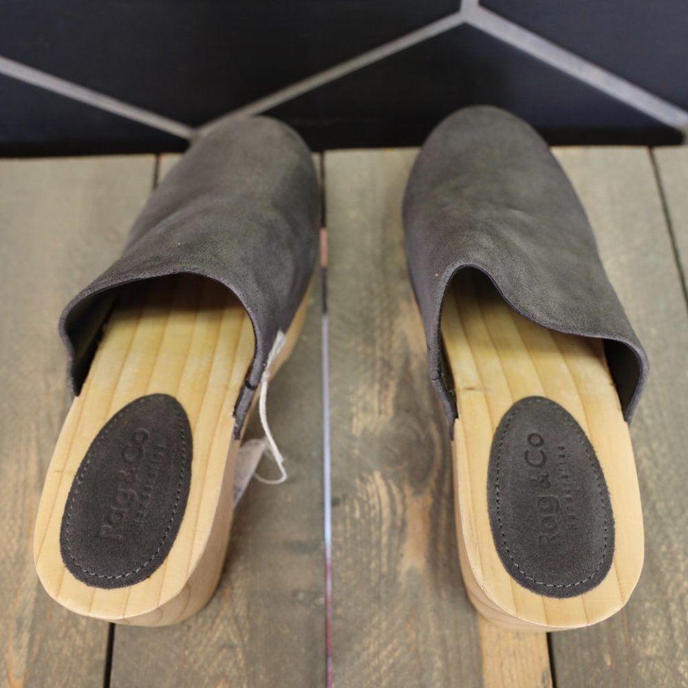 Womens Rag & Co Darcie Grey Suede Wooden Clogs Handmade Mule Lotta Swedish Shoe - Picture 6 of 8